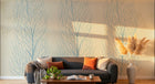 Design FC153B — Papier peint Arbres stylises corail bleu fond beige — Novomur
