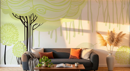 Design FC220 — Papier peint Arbres stylises tourbillon vert pale — Novomur