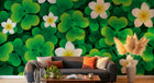 Design FC482 — Papier peint Trefles vert vif et frangipaniers blancs — Novomur