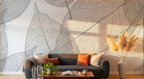 Design FC627 — Papier peint Feuilles transparentes nervurees gris — Novomur
