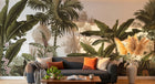 Design L0093 — Papier peint Jungle vintage palmiers et pagode — Novomur