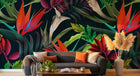 Design L0359 — Papier peint Fleurs tropicales rouges et calla fond fonce — Novomur