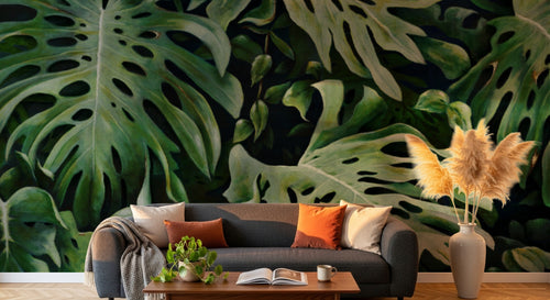 Design L0376 — Papier peint Monstera gros plan photo realiste — Novomur