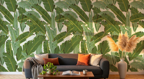Design L0476 — Papier peint Pattern feuilles bananier vert repete — Novomur