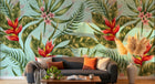 Design L0519 — Papier peint Pattern tropical oiseaux paradis fond bleu — Novomur
