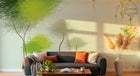 Design L0604 — Papier peint Arbres griffonnes vert cage oiseaux — Novomur