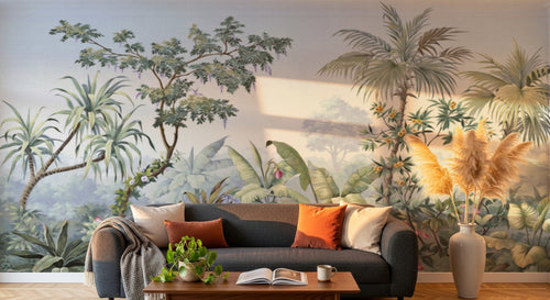 Design L0652 — Papier peint Paysage tropical jungle aquarelle douce — Novomur