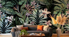 Design L0654 — Papier peint Pattern jungle hibiscus orchidees fond marine — Novomur