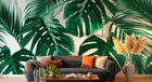 Design L0859 — Papier peint Monstera et palmes vert eclatant fond blanc — Novomur