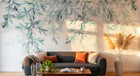 Design L0892 — Papier peint Branches feuilles vert eau cascade pastel — Novomur