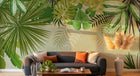 Design L1010 — Papier peint Encadrement feuillage tropical fond beige — Novomur