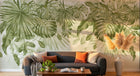 Design L1127 — Papier peint Feuillage tropical sauge fond beige texture — Novomur
