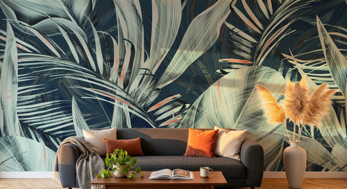 Design SK0176 — Papier peint Palmier Tropical Vert - Collection 2 — Novomur