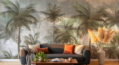Design SK0694 — Papier peint Palmier Tropical Vintage Sépia — Novomur