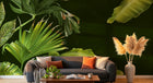 Design SL0026 — Papier peint Feuillage tropical fond vert sombre — Novomur