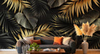 Design SL0033 — Papier peint Feuilles tropicales noir et or luxe — Novomur