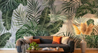 Design SL0086 — Papier peint Feuilles tropicales fond marbre gris — Novomur