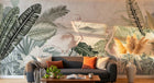 Design SL0097 — Papier peint Flamants roses palmes fond marbre — Novomur