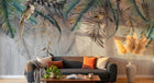 Design SL0140 — Papier peint Bananiers palmes oiseaux fond beton — Novomur