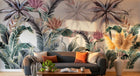 Design SL0141 — Papier peint Jungle pastel oiseaux paradis fond brume — Novomur