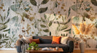 Design SL0235 — Papier peint Feuilles botaniques aquarelle vert beige — Novomur