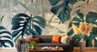 Design SL0297 — Papier peint Monstera turquoise lignes fond creme — Novomur