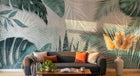 Design SL0334 — Papier peint Feuillage tropical sauge fond chevron — Novomur