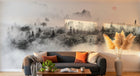 Design SL0388 — Papier peint Foret brumeuse aerienne soleil rose — Novomur