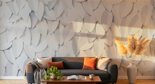 Design SL0397 — Papier peint Feuilles blanches relief 3D minimaliste — Novomur