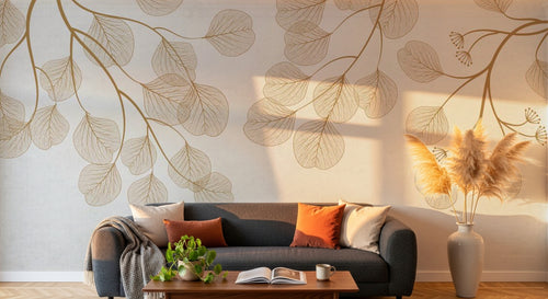 Design SL0441 — Papier peint Branches dorees feuilles rondes beige — Novomur