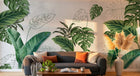 Design SL0442 — Papier peint Monstera palmes vert vif fond beton — Novomur