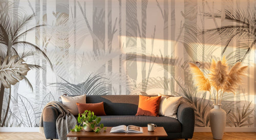 Design SL0451 — Papier peint Paysage tropical beige aquarelle vintage — Novomur