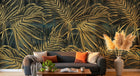 Design SL0455 — Papier peint Palmes dorees fond bleu marine luxe — Novomur