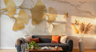 Design SL0477 — Papier peint Ginkgo dore oiseaux fond marbre — Novomur