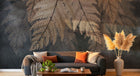 Design SL0583 — Papier peint Fougeres dorees fond gris brumeux luxe — Novomur