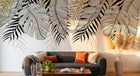 Design SL0842 — Papier peint Feuilles tropicales noir or fond blanc — Novomur