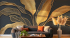 Design SL0889 — Papier peint Bananier dore relief fond gris fonce — Novomur