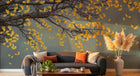 Design ZX0253 — Papier peint Ginkgo jaune branche fond bleu gris — Novomur