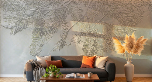 Design ZX0486 — Papier peint Fougeres argentees fond bleu pastel — Novomur