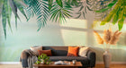 Design ZX0542 — Papier peint Palmes vert turquoise fond blanc vert — Novomur