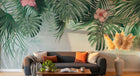 Design ZX0680 — Papier peint Monstera palmes hibiscus pastel — Novomur
