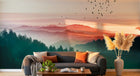 Design ZX0757 — Papier peint Foret aerienne degrade soleil oiseaux — Novomur