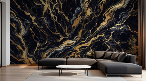 Design A0006 — Papier peint Marbre Noir et Or Luxe - Collection 1 — Novomur