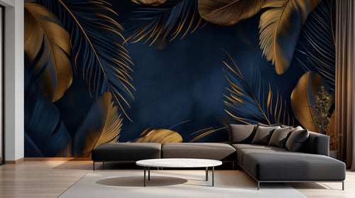 Design A0017 — Papier peint Palmier Tropical Doré Luxe - Collection 2 — Novomur