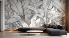 Design A0058 — Papier peint Palmier Tropical Noir et Blanc — Novomur
