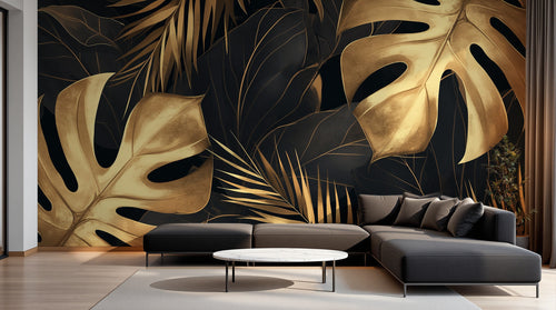 Design A0153 — Papier peint Palmier Tropical Doré Luxe - Collection 2 — Novomur