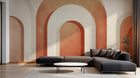 Papier peint Art Abstrait Bauhaus Beige - Collection 2 A0155 en situation — Arches terracotta minimaliste — Design A0155