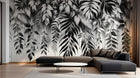 Design A0323 — Papier peint Palmier Tropical Noir et Blanc — Novomur