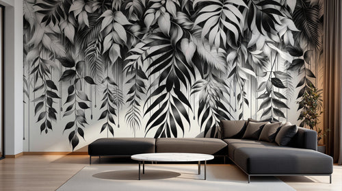 Design A0323 — Papier peint Palmier Tropical Noir et Blanc — Novomur