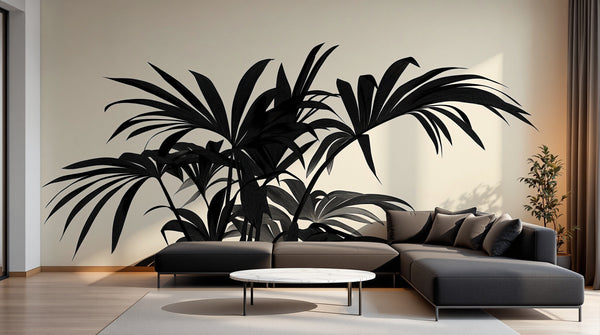 Papier peint Palmier Tropical Noir et Blanc - Sur mesure